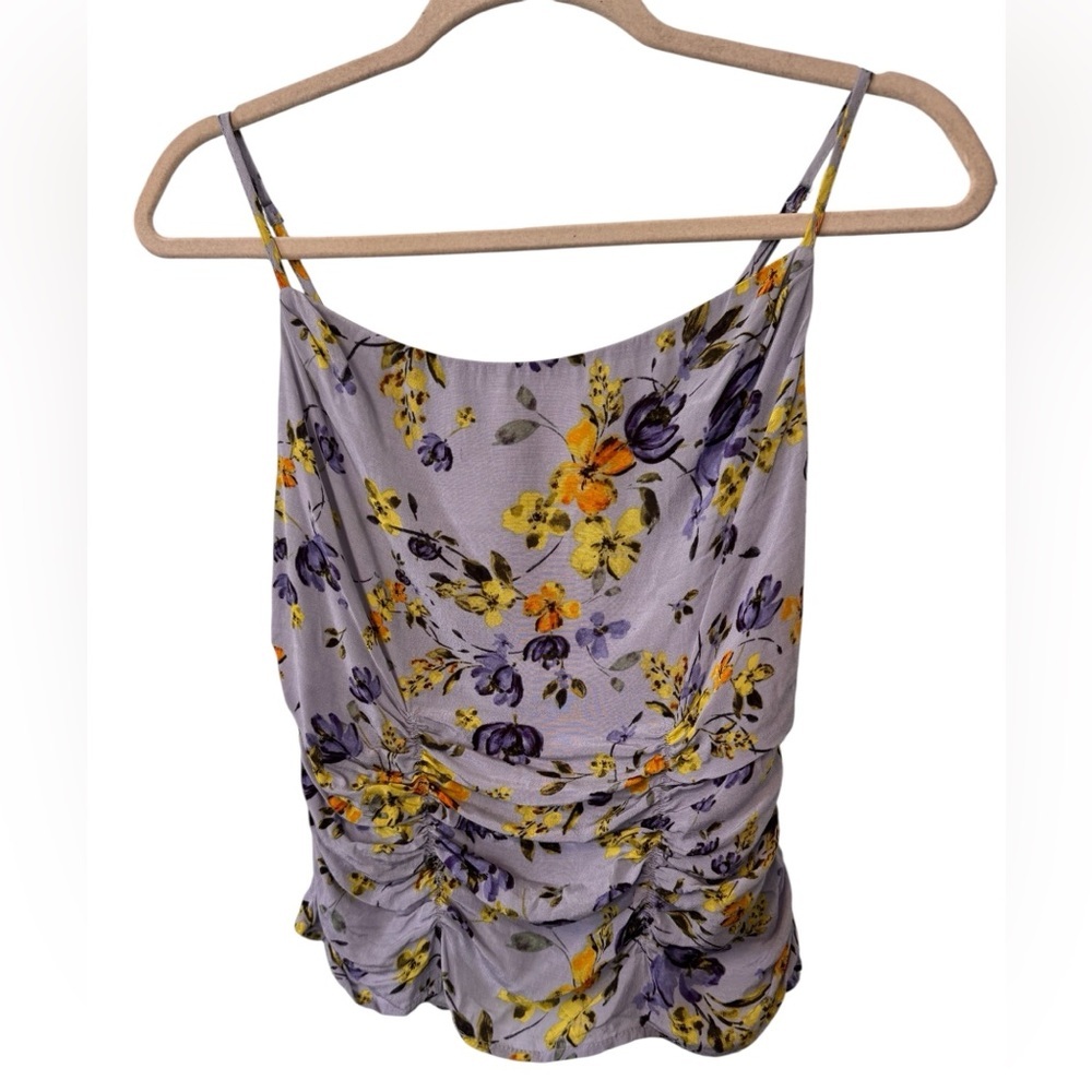 Astr Lavender Cami Tank Floral Print Adjustable Straps Size XS Ruched Detail